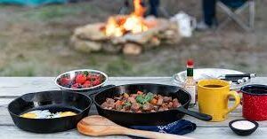 Campground cooking with picnic table