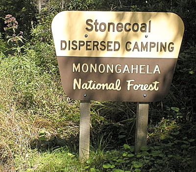 Image of Stonecoal dispersed camping sign in Monongahela National Forest