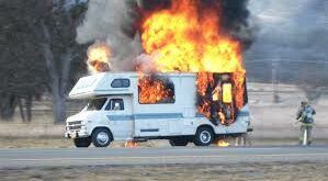 RV Campervan on fire