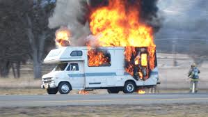 RV Campervan on fire